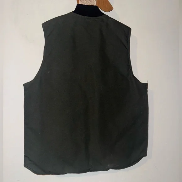 Carhartt Men’s XL Tall Dark Green Made in USA V01 Duck Quilt Lined Vest Like New - Picture 2 of 6
